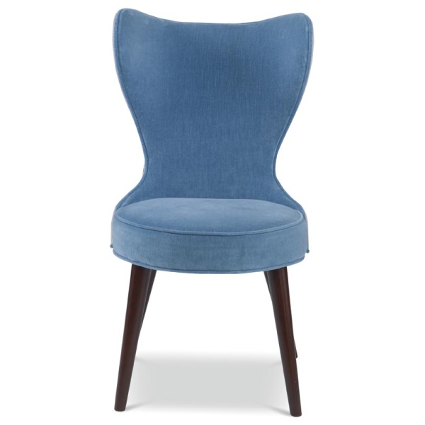 The Maribella Chair in Celbes Velvet with Cannon Grey Velvet back sits in a studio.