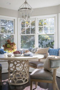 A breakfast nook with luxury stylings and organic modern design.